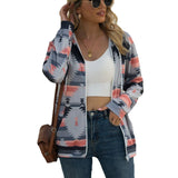 / Winter 2023 Hooded Pocket Sweater Geometric Pattern Long Sleeve Loose Coat-Outfit