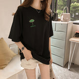 Fongt Summer New Embroidered Short-Sleeved T-Shirt Women With The Same Clothes Korean Version Versatile Medium Long Top