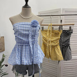 Fongt Lattice Tset Bra Sling Sling Vest Sleeveless T-Shirt Twive Tidal Twives Fluttering With Flower Top Woman 9232