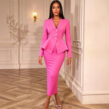 Fongt And Elegant Suit Deep V-Neck Repair T-Shirt With Ass Skirt Two-Piece Set