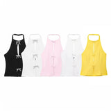 Fongt Women's ZA Summer New Bow Ornament Hanging Neck Vest Skirt Suit