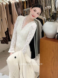 Fongt Xixi 13 Line 2025 Autumn White Standard Temperament Lace Knitted Dress Showing Thin High Waist Long Dress 88457