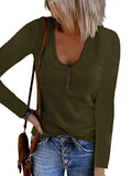 Fongt Autumn New Women's Button Vest Solid Color V-Neck Long-Sleeved T-Shirt Top