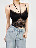 Fongt Wind Hanging Neck Lace Small Sling Female With Breast Pad Lace Hollow Design Sexy Hottie Small Vest Top