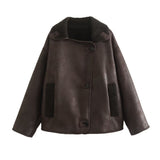 Fongt And Autumn Women's Fashion Temperament Collar Hot Double-Sided Jacket Pocket Coat D1 2439