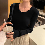 Round Collar Slim Long-Sleeved T-Shirt Girls Autumn And Winter New Beautiful Ins Knitted Blouse-Outfit