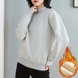 Thicken Sweatshirt Women's Casual Loose Lambwool Half Turtleneck Pullover Streetwear Warm Tops Fleece Lined