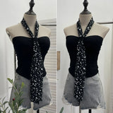 Real Shot Leopard-Print Silk Scarf Hanging Neck Design Folded Bra Strap Chest Pad Vest Short Sleeveless Top Lady