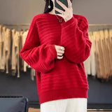 Fongt Women's Round Collar Full Body Hook Line Showing Thin Thick Sweater Loose Leisure Autumn And Winter New Knitted Shirt Comfortable Outerwear