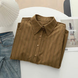Fongt Care Fine Wicked Striped Collar Long-Sleeved Shirt Women's Autumn And Winter New Overlays Thick Shirt Coat Top