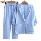New Fashion Casual Cotton Linen Suit Top + Pants Two-piece Se Linen Set for Women Women's Suits Set 2 Elegant