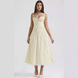 Fongt Temperament Floral Series French Summer Slings Gentle Wind Dress With Thin Floral Slings Long Skirts