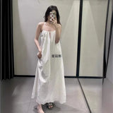 Fongt Summer New Women's Hollow Embroidery Fan Flute Dress Loose Leisure Bareback Sling Skirt