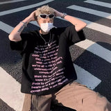 Fongt High Street Loose Letter Print Short-Sleeved T-Shirt Man Hip-Hop Pure Cotton Half-Sleeved Top