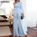 Jumpsuits Overalls For Women Casual Jumpsuits 2021 VONDA One Shoulder Playsuits Ladies Rompers Female Pants