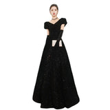 Fongt Art Candidates Evening Dresses 2025 New Winter Black Silky Long Annual Meeting Evening Dress Hosting Dress