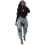 Fongt Women's Casual Jeans Street Fashion Grinned Belt Denim Trousers