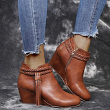 Women Platform Boots Tassel Wedges Boots Women Zipper Solid Color Short Booties Round Toe Shoes for Women Zapatos De