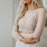 Fongt New Explosion Super Fairy Sexy Lace Jersey Bright Diamond Inside And Outside Wearing Mesh Long-Sleeved Top