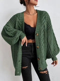Fongt V-Neck Solid-Colored Open-Shirt Autumn And Winter Lazy Lantern Sleeve Loose Single-Caught Sweater Coat Woman
