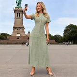 Fongt Retro Style Short-Sleeved Collar Knitted Hollow Pattern Dress Dress Dress Dress Dress Dress Dress
