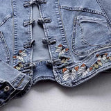 Women Jeans Jacket 2023 New Spring Autumn Clothing Embroidered Short Denim Jackets Female Basic Coat Long Sleeve Outerwear
