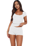 Lace Splicing Home Two-Piece Set Of Body-Repair Collar Knitting Short Suit Women's Multi-Color Leisure