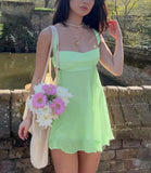 Green Frill Mini Dress-Outfit