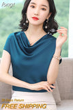 Woman Blouses 2023 Satin Women Tops Summer Short Sleeve Blouse Pile Collar Women's Elegant Blouses Female Clothing