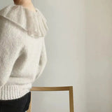 Double Peter Pan Collar Sweaters Women Long Sleeve Pullover Knitwear Autumn Spring Vintage Chic Knitted