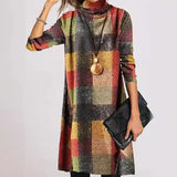 Fongt Autumn / Winter New Vintage Thickened French Cashmere Grinding Wool High Collar Long Sleeve Plaid Dress Direct