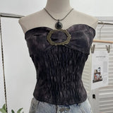 Fongt Style Retro Brae Waist-Dyed Wear Sexy Shoulder-Wrapped Sleeveless Top 8886