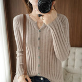 Fongt Long Sleeve Spring And Autumn New Round Collar Cardigan Women's Jacket Slim Soft Waxy Bottom Coat Thin Sweater-Outfit