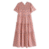 Fongt Women's New Cotton-Print T-Shirt With Loose Cake Dress 8744