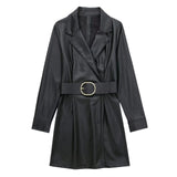 Fongt New Women's Suit Jacket Autumn Solid Color Lumbar Imitation Skin Mini Dress