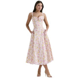 Fongt Temperament Floral Series French Summer Slings Gentle Wind Dress With Thin Floral Slings Long Skirts