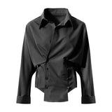 Casual Irregular Shirt For Women Lapel Long Sleeve Minimalist Solid Blouse Female Fashion New Clothing