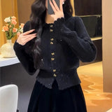 Style Butterfly Gold Button Sweater Women 2024 Early Spring Lazy Breeze Sparkling Short Sweater-Outfit