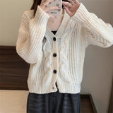 Autumn New Xiaoxiangfeng Solid Color Age-Reducing Casual Sweater Twist Loose V-Necked Cardigan-Outfit