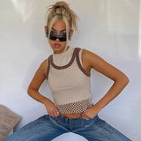 Casual Mesh Hollow Out Fishnet Top Women Sleeveless Crop Tops Summer Sexy See Through New Retro Tee Harajuku