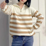 Semi-Zipper Pullover Sweater Lazy Style Loose Lapel Sweater Korean Style Shoulder Sleeve Blouse Outside The Woman-Outfit