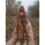 Fongt Shein Prints Bohemia National Holiday Beach Dress