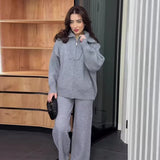 Fongt 2025 New Women's Languiled Collar Knitted Trousers Two-Set