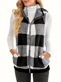 Fongt Women's Vest 2025 New Lattice Plush Shirt Vest Collar Sleeveless Women's Coat