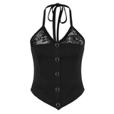 Fongt Is The Same Sexy; Lace Splicing Irregular Hanging Neck Vest + Short Skirt Tice Lace Perspective Skirt