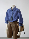 Fongt Class Recommendation! Really Good ~ Korean Version Of The Blue Plaid Shirt Women's Loose Collar Shirt
