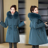 Pai To Overcome The Female Long 2024 New Korean Version Of Fashion Slim Cotton Clothes Winter Plus Velvet And Thick Down Cotton Padded Coat-Outfit