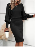 Fongt Women's Knitted Sweater Skirt Temperament Round Neck Long Sleeve Sexy Solid Color To Show Thin Ass Skirt