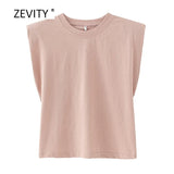 Women fashion solid color shoulder pad casual T-shirts female basic o neck sleeveless knitted T shirt chic leisure tops