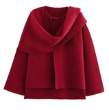 Fongt Autumn Women's Asymmetric Scarf Short Knitted Coat W063 2819